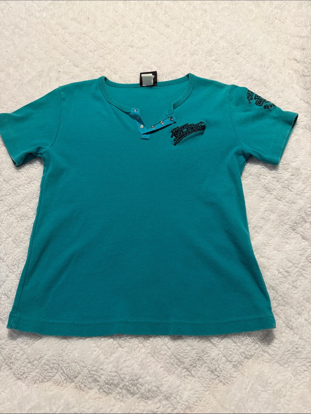 Harley-Davidson Teal Short Sleeve Tee with Studded Notch Neck